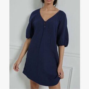 Gauzy Puff Sleeve Minimalist Womens Mini Dress Blue Extra Small